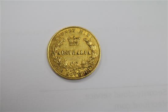 An Australian 1864 gold sovereign.